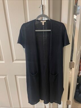 Eileen Fisher Open-Front Short-Sleeve Cardigan in black 100% organic cotton